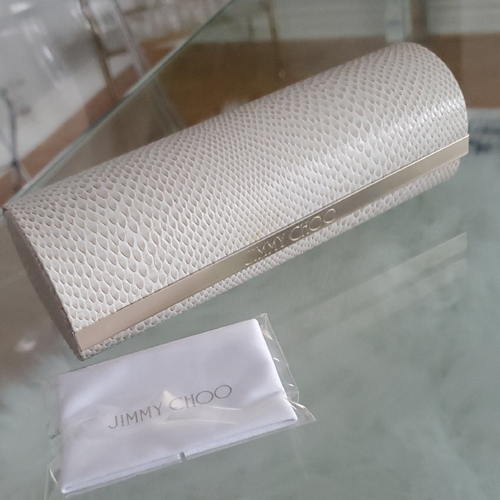 Jimmy Choo Cream Snakeskin Reptile Sunglasses Glass Case & Cleaning Cloth